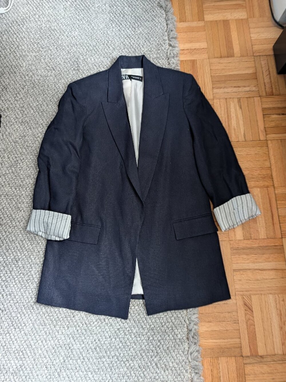 Zara Linen Blend Navy Blazer